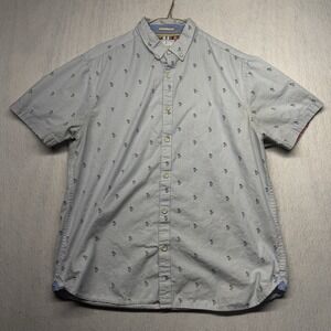 Denim & Flower Shirt Mens Extra Large Button Down Short Sleeve Palm Tree Pattern